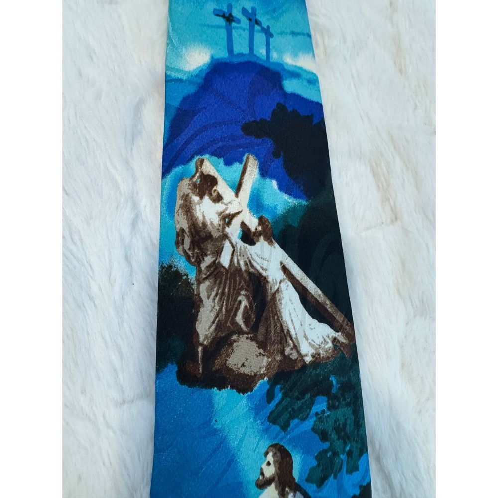 Gospitality Soul Winning Tie Mens Blue Religious Jesus Last Supper Crucifixion - Picture 3 of 10